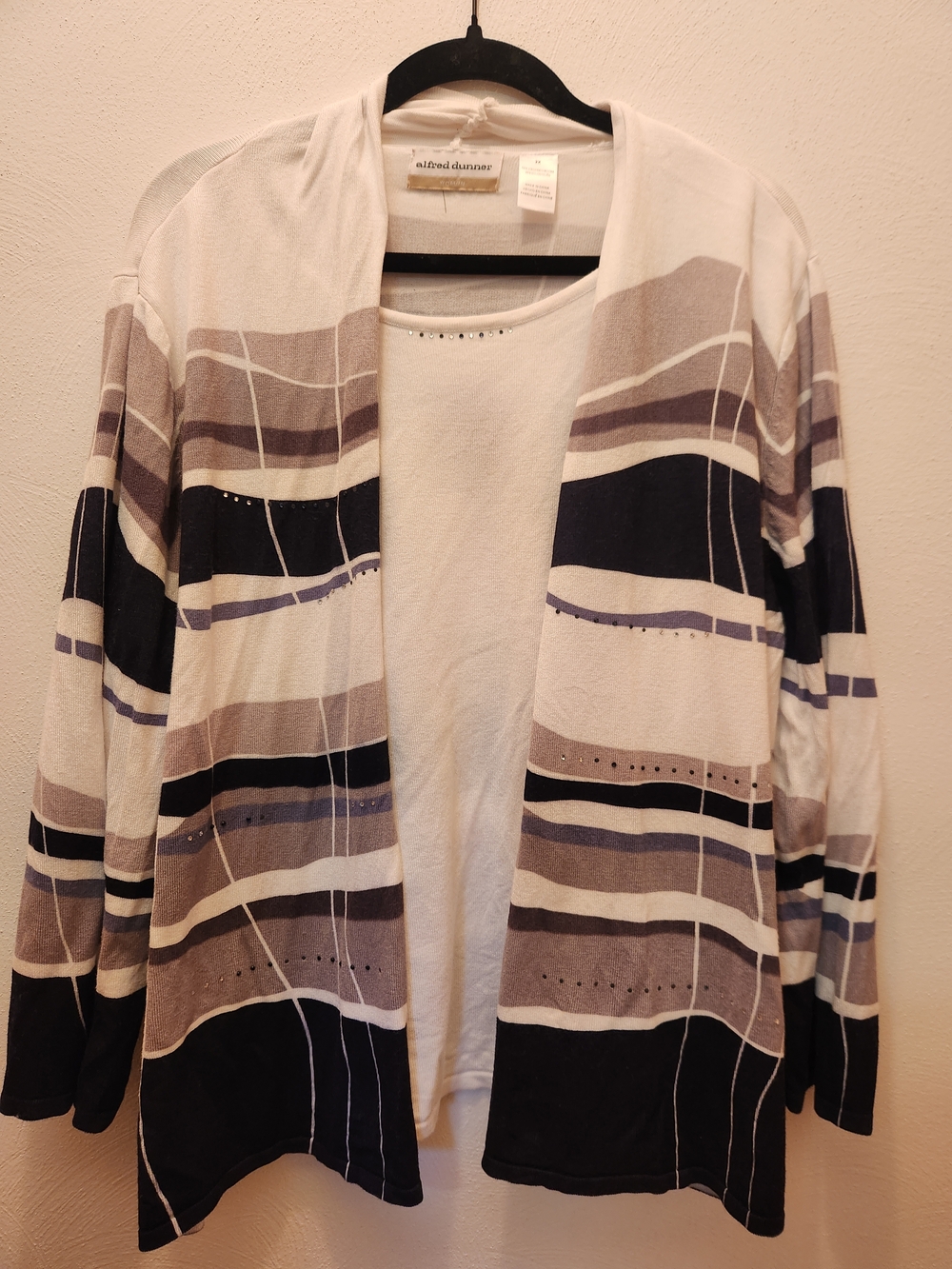 Alfred Dunner Striped Open Cardigan With Built In Shirt Size 2X